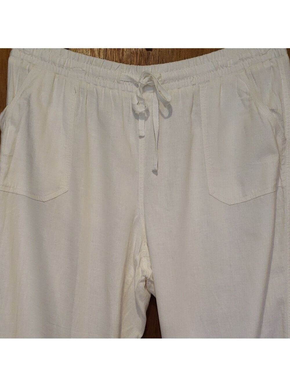 Cato Womens White Linen Blend Drawstring Wide Leg Pants - Picture 1 of 10
